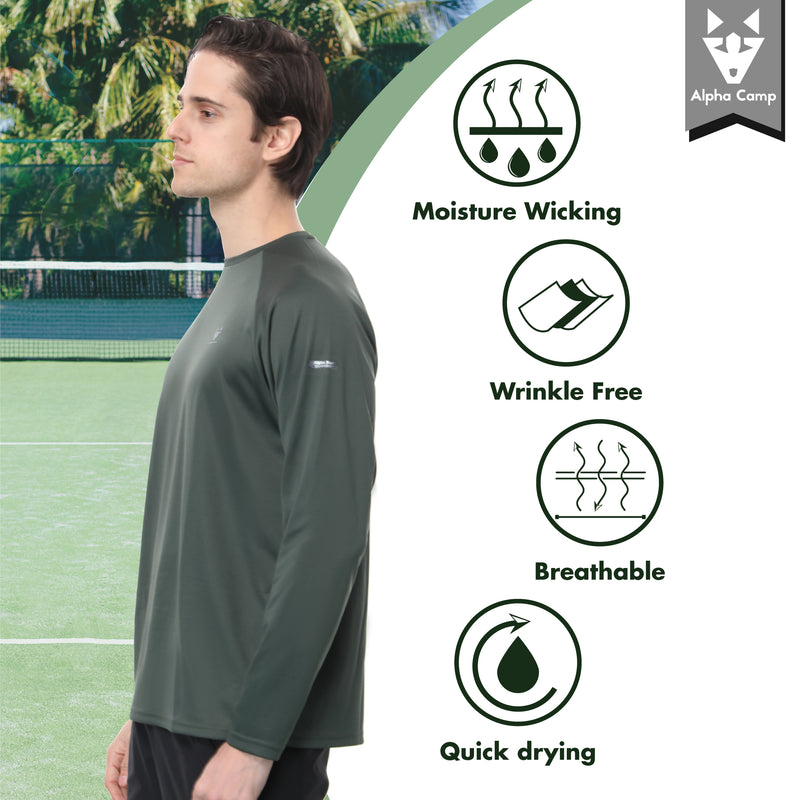 ALPHA CAMP Men’s Quick Dry Crew Neck Long Sleeve T Shirts Workout Athletic Running Gym Shirts for Men