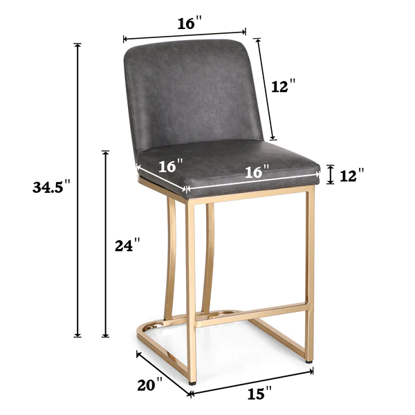 Alpha Camp Luxurious PU Leather Counter Height Bar Stool with Gloden Steel Frame