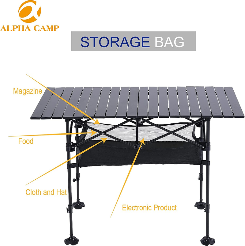 ALPHA CAMP Adjustable Aluminum Table with Storage for Grill Travel Table
