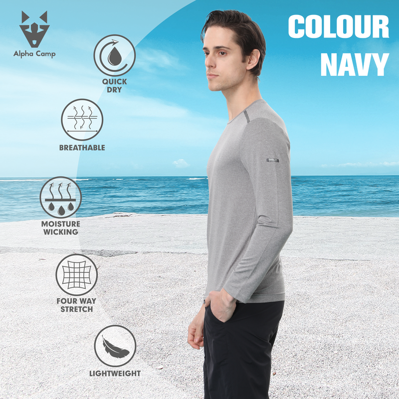 ALPHA CAMP Men’s Heat-pressed round neck long-sleeved jacquard T-Shirt Workout Athletic Running Gym Shirts for Men