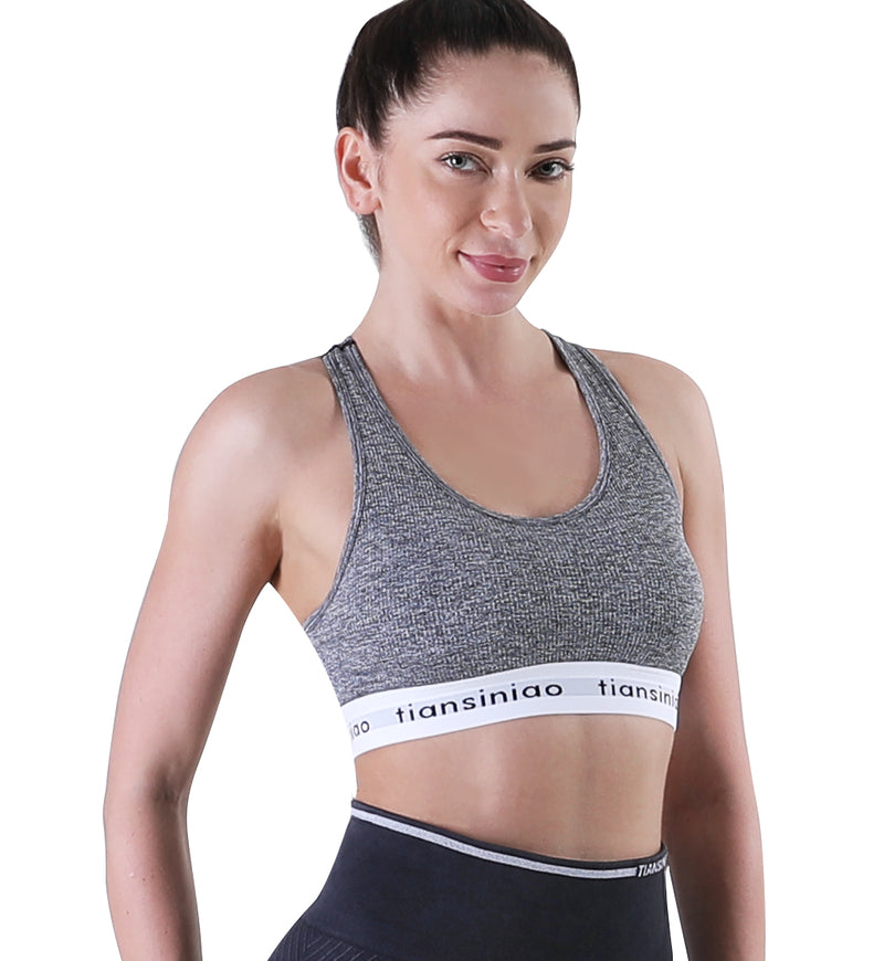 ALPHA CAMP Letter Tape Sports Bra Removable Padded Cut-out Racer Back High Support Yoga Bra