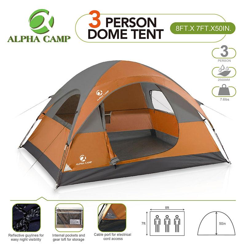 ALPHA CAMP Orange 3 Person Backpacking Camping Tent