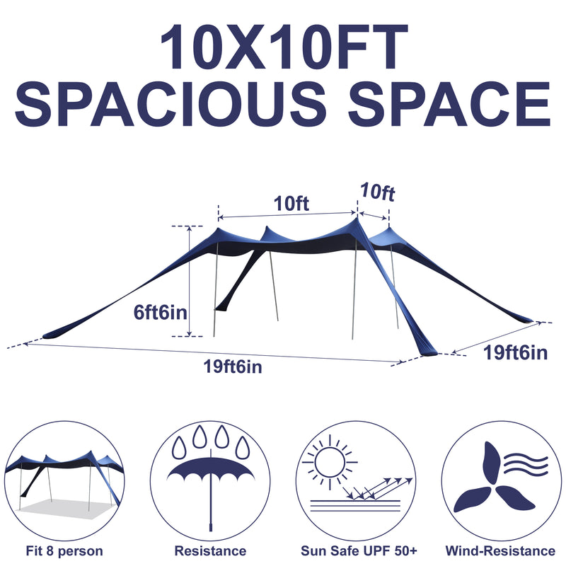 Alpha Camp 10x10 FT Sunshade Beach Tent Sun Shelter UPF 50+ Portable Canopy Tent for 3-4 Person