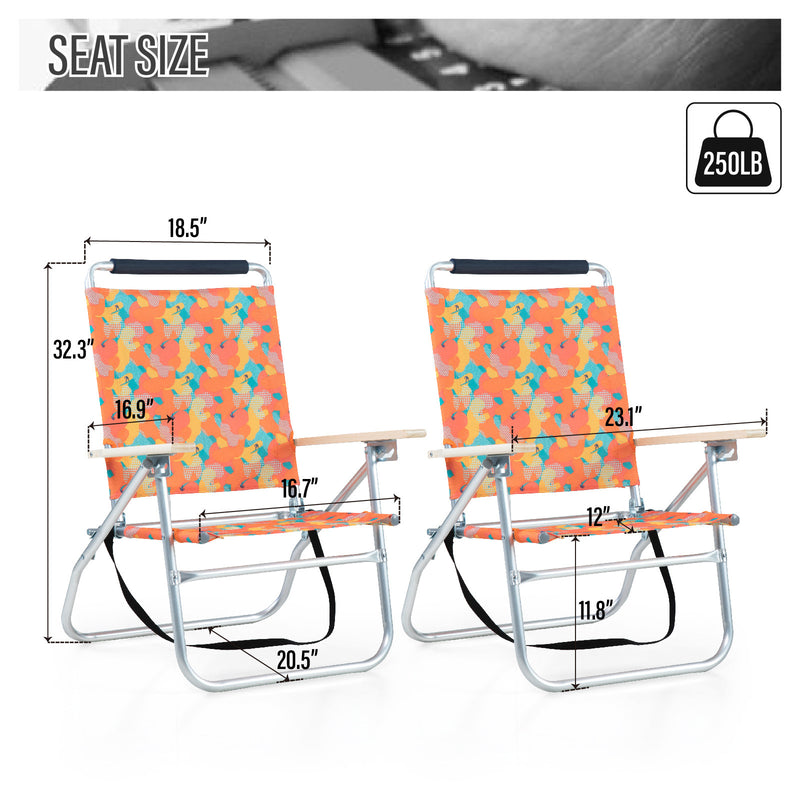 Alpha Camp Set of 2 Folding Beach Chair 3 Adjustable Position Backpack Beach Chairs with Cooler Bag Support 250lbs