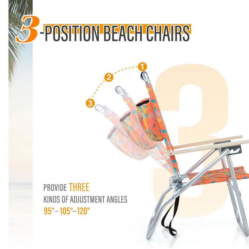 Alpha Camp Set of 2 Folding Beach Chair 3 Adjustable Position Backpack Beach Chairs with Cooler Bag Support 250lbs