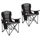 ALPHA CAMP Set of 2 Foldable Camping Chair Oversized Padded Heavy Duty Portable Quad Chair with Cooler Bag & Cup Holder Supports 450lbs, Black