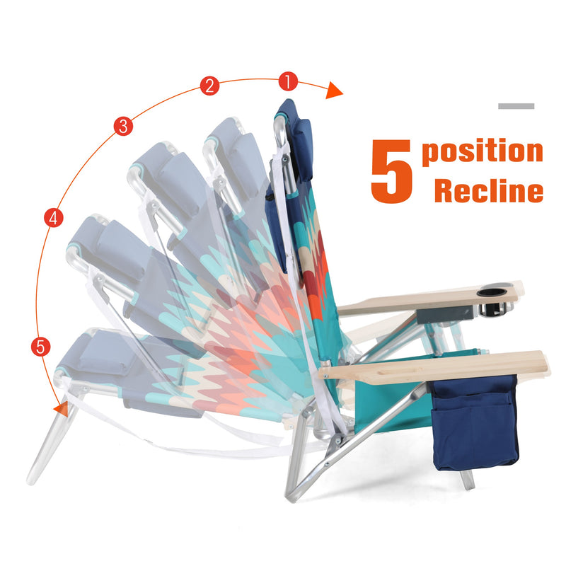Alpha Camp Set of 2 Aluminum Portable Folding Beach Chair 5 Position Adjustable Backrest Camping Chair With Cooler Bag