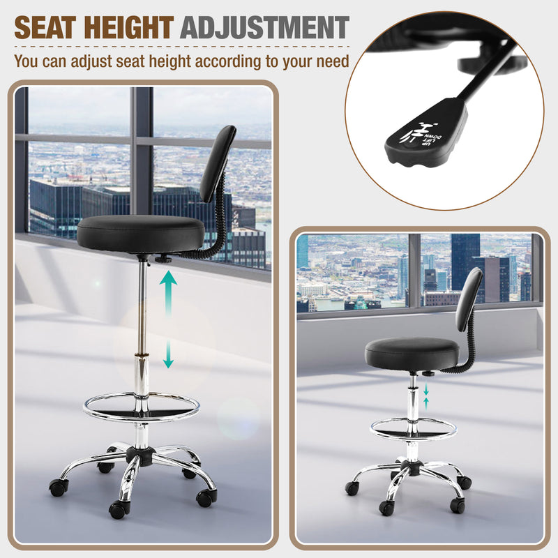 ALPHA CAMP  Adjustable PU Leather Swivel Office Chair with Detachable Backrest