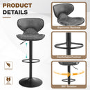 ALPHA CAMP Set of 2 Grey Faux Leather Swivel Barstools with Backrest