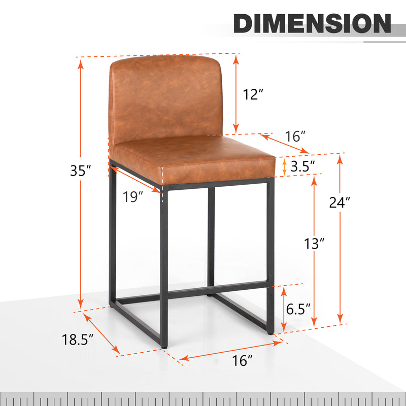 ALPHA CAMP Set of 2 Square Bar Stools, Counter Height, PU Leather & Metal Frame