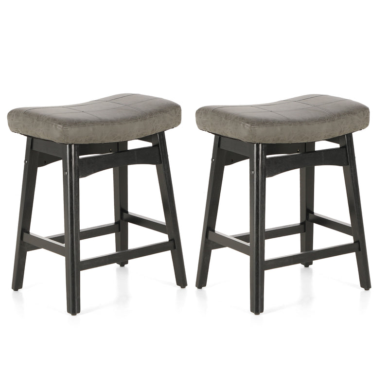 ALPHA CAMP  24" Bar Stools PU Leather Bar Stool with Wood Legs