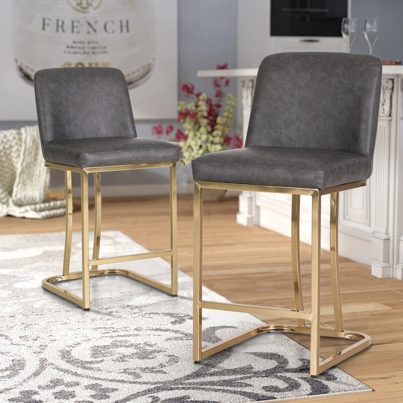 ALPHA CAMP Premium PU Leather Counter Height Bar Stool with Gold-Plated Steel Frame