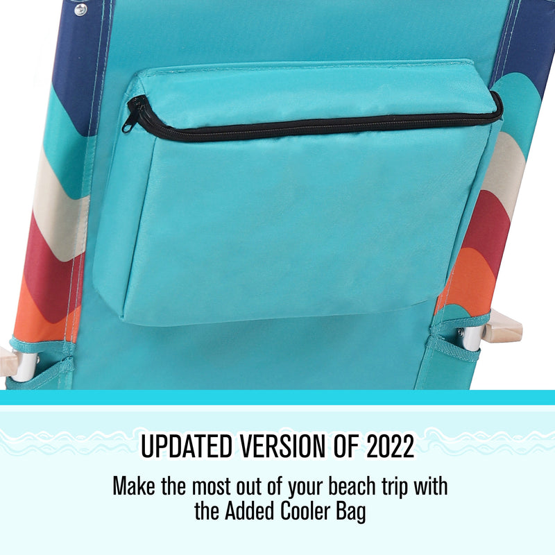 Alpha Camp Set of 2 Folding Beach Chair 3 Adjustable Position Backpack Beach Chairs with Cooler Bag Support 250lbs