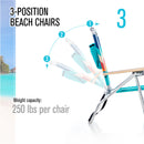 Alpha Camp Set of 2 Folding Beach Chair 3 Adjustable Position Backpack Beach Chairs with Cooler Bag Support 250lbs