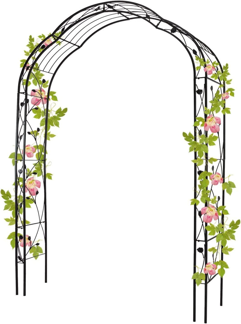 Garden Arch Trellis for Climbing Plants - Outdoor Decoration 8' 10" H x 4' 11" W Patio Metal Arch for Wedding Party (Black)