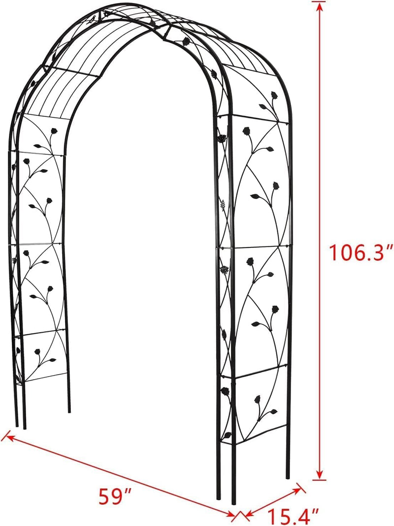 Garden Arch Trellis for Climbing Plants - Outdoor Decoration 8' 10" H x 4' 11" W Patio Metal Arch for Wedding Party (Black)