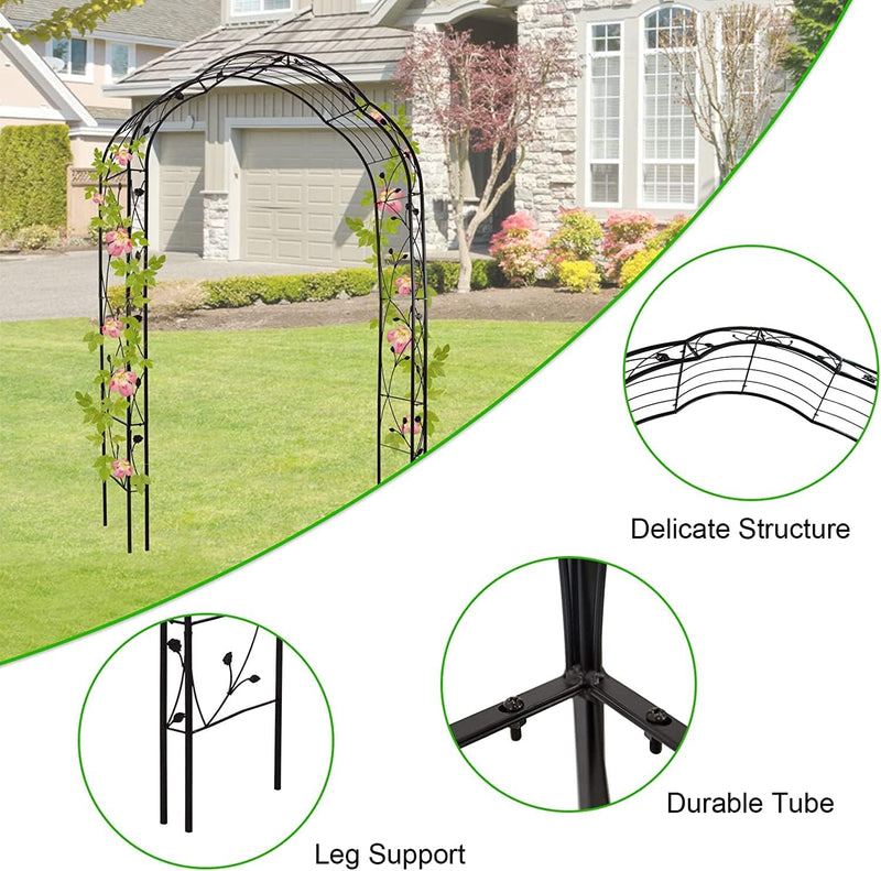 Garden Arch Trellis for Climbing Plants - Outdoor Decoration 8' 10" H x 4' 11" W Patio Metal Arch for Wedding Party (Black)
