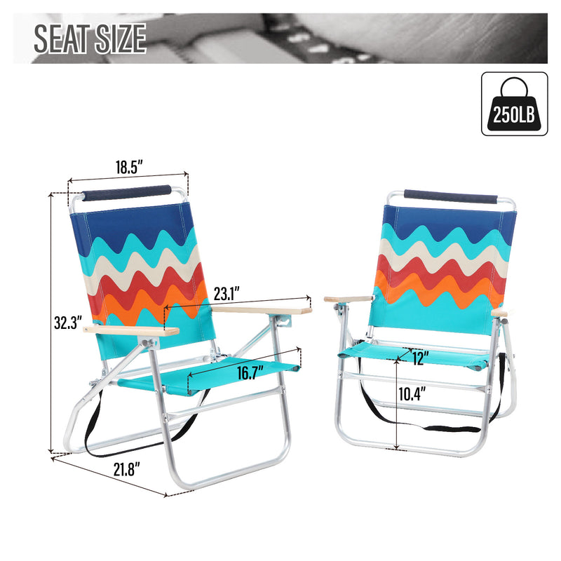 Alpha Camp Set of 2 Folding Beach Chair 3 Adjustable Position Backpack Beach Chairs with Cooler Bag Support 250lbs