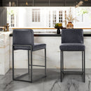 ALPHA CAMP Set of 2 Square Bar Stools, Counter Height, PU Leather & Metal Frame