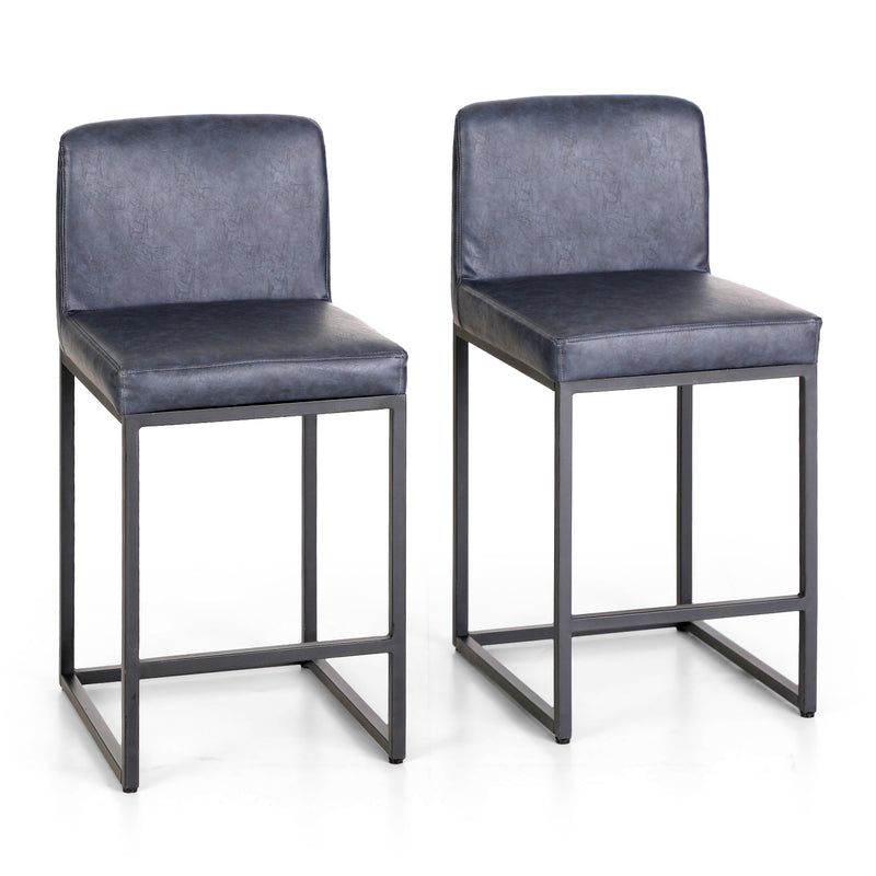 ALPHA CAMP Set of 2 Square Bar Stools, Counter Height, PU Leather & Metal Frame