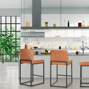 ALPHA CAMP Set of 2 Square Bar Stools, Counter Height, PU Leather & Metal Frame