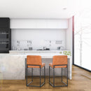 ALPHA CAMP Set of 2 Square Bar Stools, Counter Height, PU Leather & Metal Frame