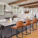 ALPHA CAMP Set of 2 Square Bar Stools, Counter Height, PU Leather & Metal Frame