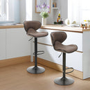 ALPHA CAMP Set of 2 Grey Faux Leather Swivel Barstools with Backrest