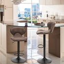ALPHA CAMP Set of 2 Grey Faux Leather Swivel Barstools with Backrest