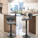 ALPHA CAMP Set of 2 Grey Faux Leather Swivel Barstools with Backrest