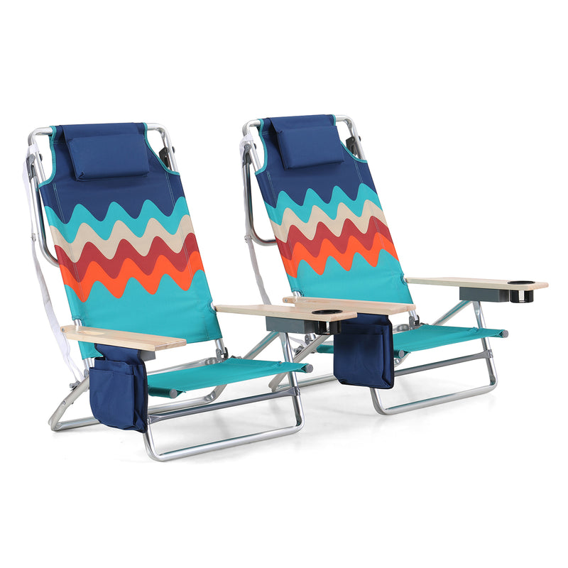 Alpha Camp Set of 2 Aluminum Portable Folding Beach Chair 5 Position Adjustable Backrest Camping Chair With Cooler Bag