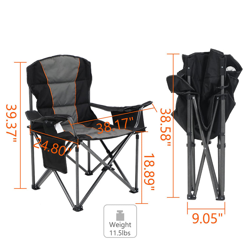 MAYFAIR PALACE Folding Chair for Adults Heavy Duty Camping Chair with Cooler Bag Support 450 LBS Steel Frame Collapsible Padded Armchairs Quad Lumbar Camping Seat Portable for Outdoor