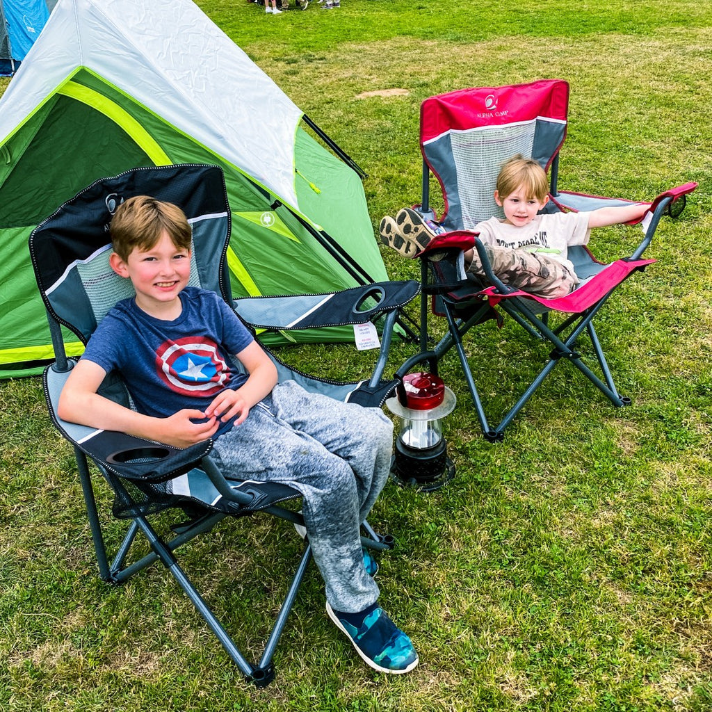  ALPHA CAMP Oversized Camping Folding Chair, Heavy Duty Support  450 LBS Steel Frame Collapsible Padded Arm Chair with Cup Holder Quad  Lumbar Back, Portable for Outdoor,Black : Sports & Outdoors