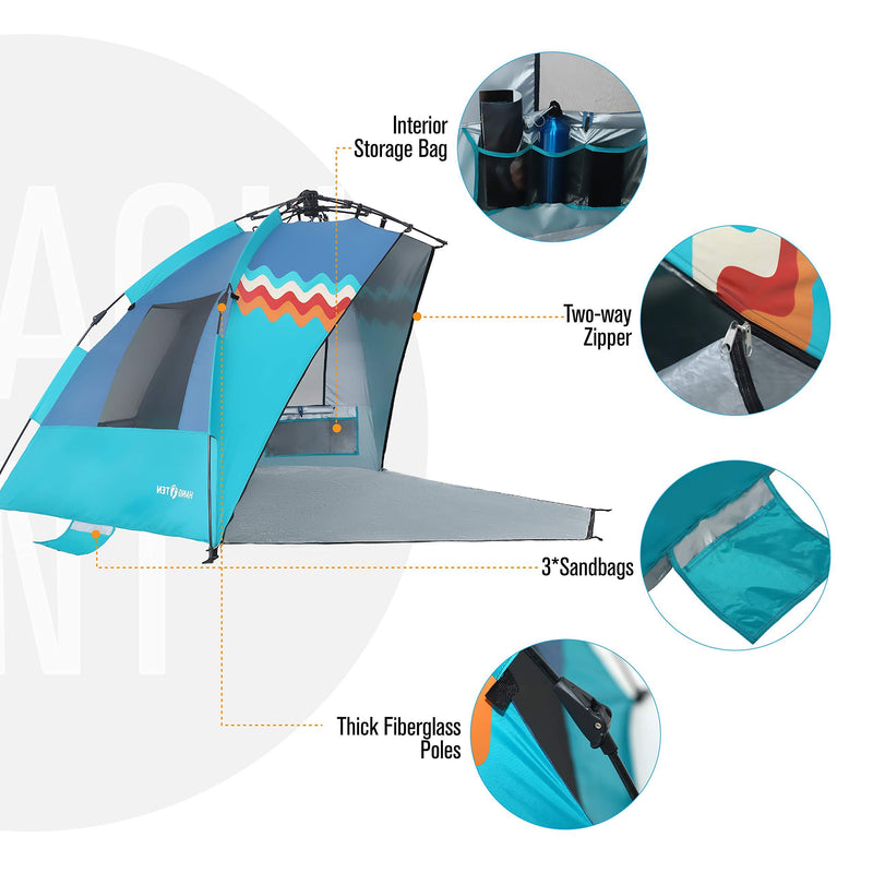 Alpha Camp 3-4 Person Portable Instant Beach Tent UV Protection with 3 Ventilating Windows