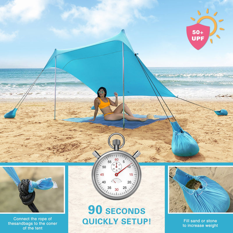 sandbag beach tent ALPHA CAMP 7.6ft x 7.2ft UPF 50+ Beach Shade Tent with Sandbag Anchors