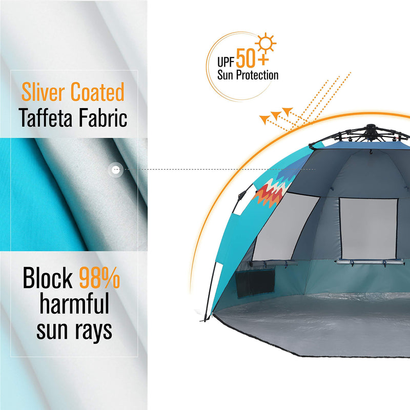 Alpha Camp 3-4 Person Portable Instant Beach Tent UV Protection with 3 Ventilating Windows