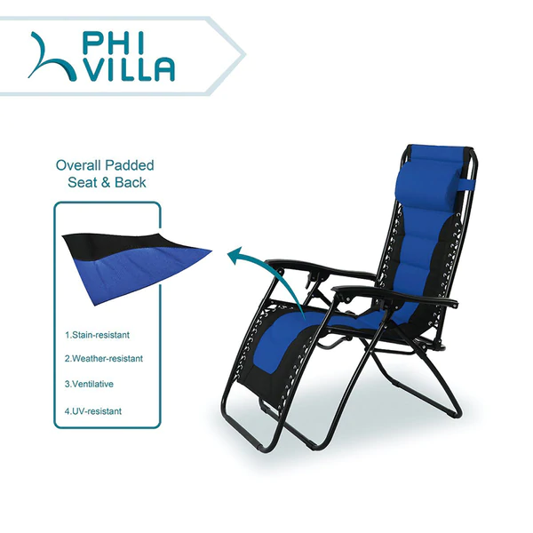 Alpha Camp Padded Zero Gravity Lounge Chair with Cup Holder