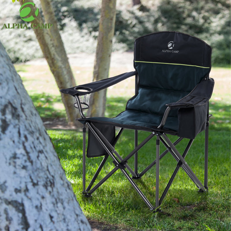 Alpha Camp Folding Camping Chair Portable Padded Oversized Chairs Grey-Green