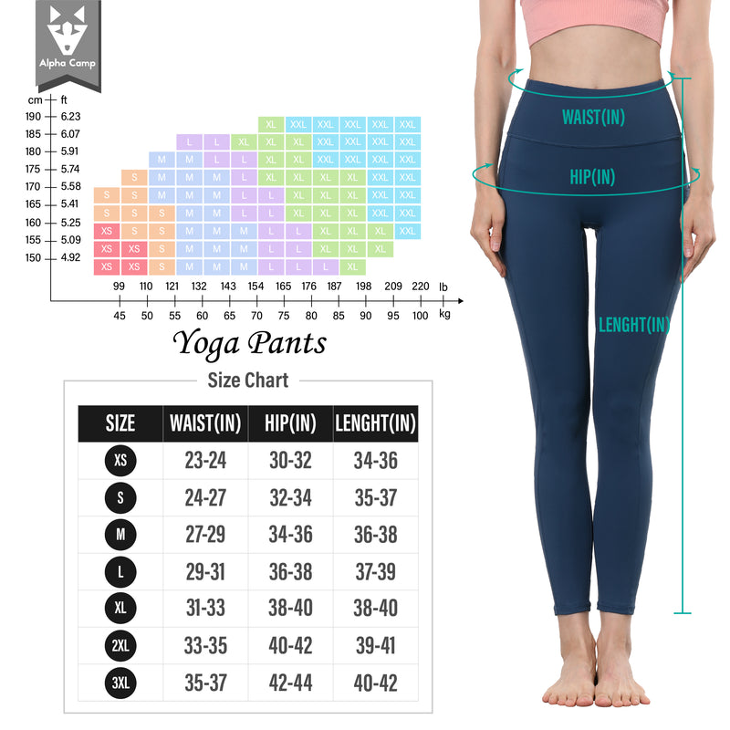 ALPHA CAMP High Waist Yoga Pants with Pockets, Tummy Control Exercise Shorts Workout Running Yoga Leggings for Women