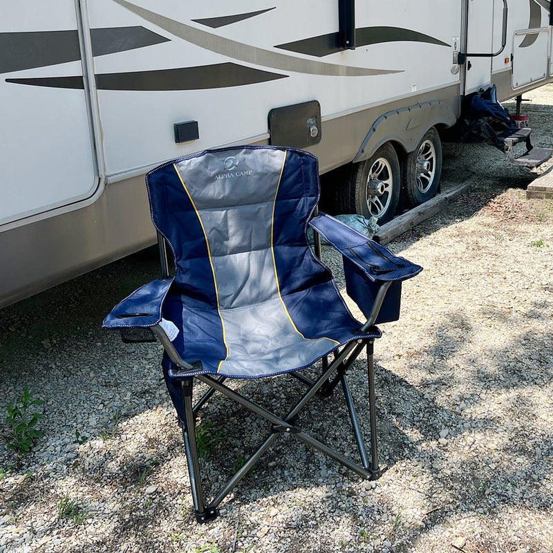  ALPHA CAMP Oversized Camping Folding Chair Heavy Duty with  Cooler Bag Support 450 LBS Steel Frame Collapsible Padded Arm Quad Lumbar  Back Chair Portable for Lawn Outdoor,Blue : Sports 