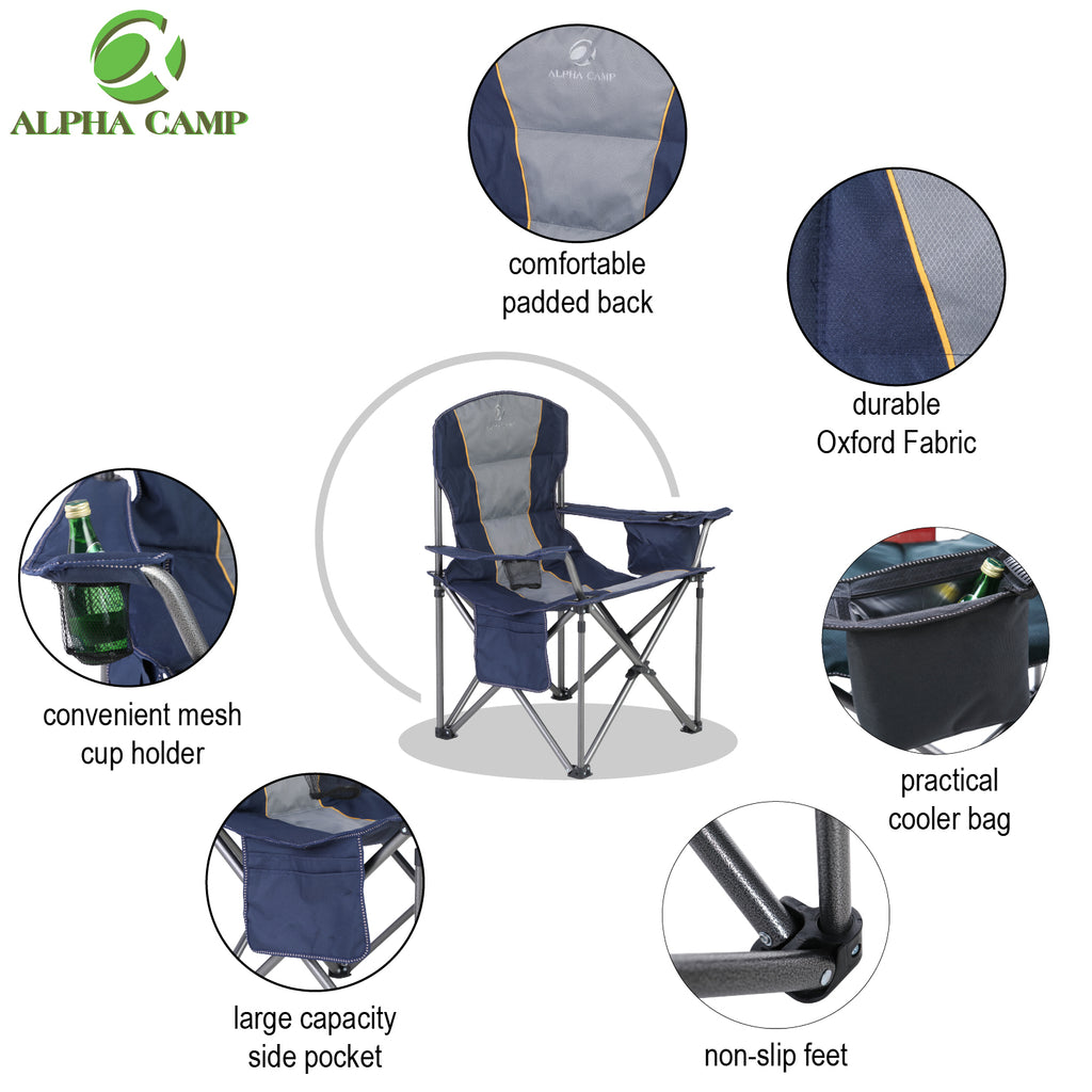 Chaise de camping surdimensionnée ALPHA CAMP avec support robuste 800 LBS