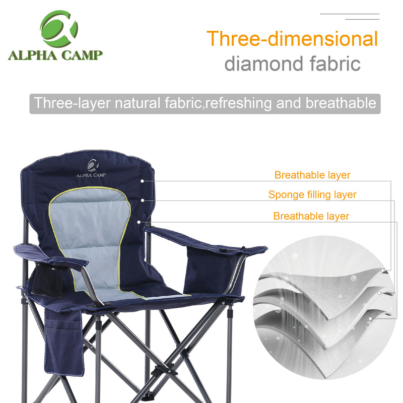 Alpha Camp Folding Camping Chair Portable Padded Oversized Chairs Grey-Green