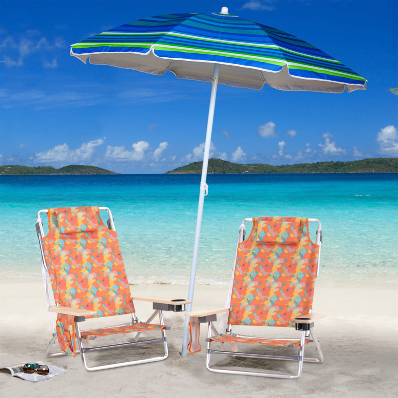 Alpha Camp 5-Position Beach Chairs Portable Arm Chairs with Towel Bar