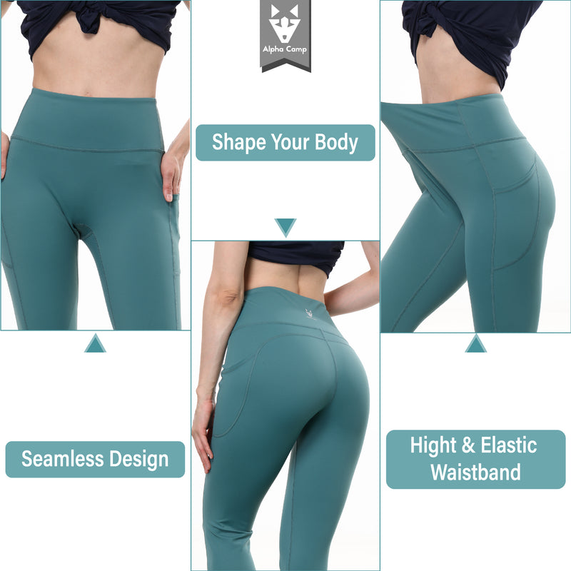 ALPHA CAMP High Waist Yoga Pants with Pockets, Tummy Control Exercise Shorts Workout Running Yoga Leggings for Women