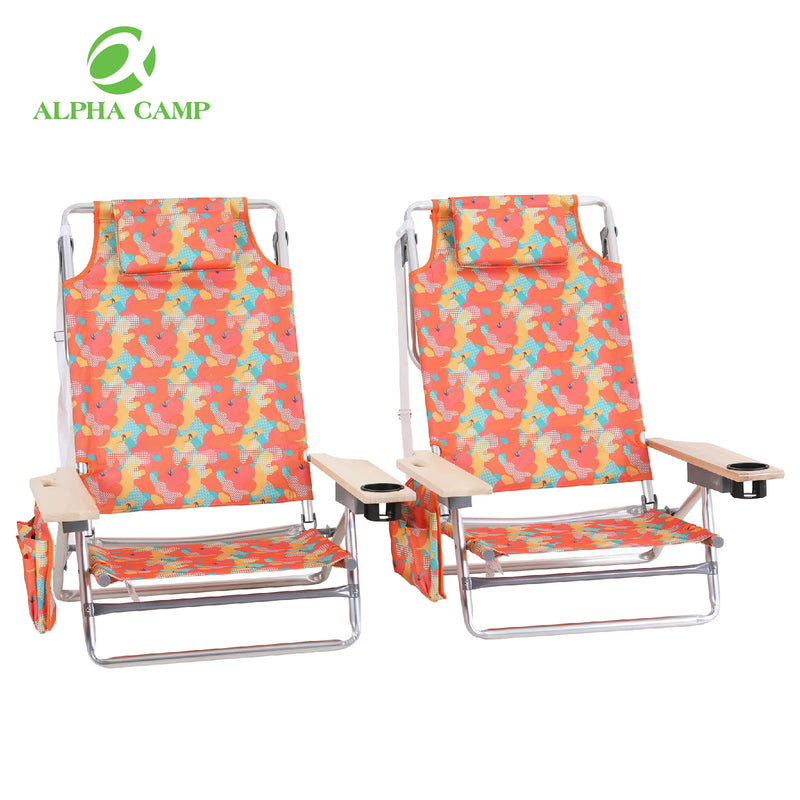 Alpha Camp 5-Position Beach Chairs Portable Arm Chairs with Towel Bar