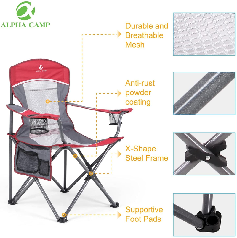 ALPHA CAMP Oversized Mesh Back Camping Folding Chair