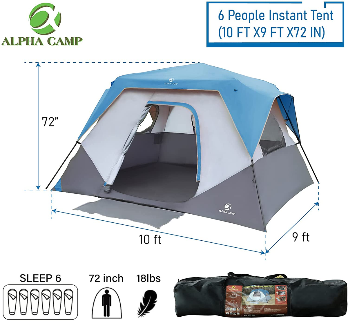 6 8 man tent ALPHA CAMP Camping Tent 6/8 Person Instant Family Tent