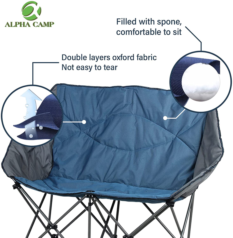 ALPHA CAMP Camping Chair Double Folding Chair Oversized Loveseat Chair