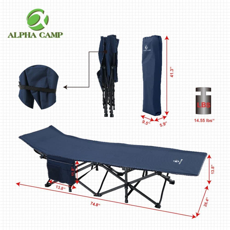 ALPHA CAMP Oversized Camping Cot Supports 600 lbs Sleeping Bed Folding Steel Frame Portable with Carry Bag