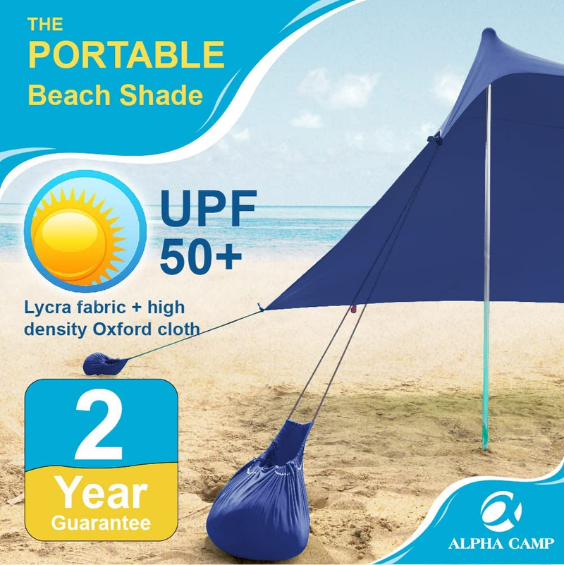 ALPHA CAMP 7.6ft x 7.2ft UPF 50+ Beach Shade Tent with Sandbag Anchors